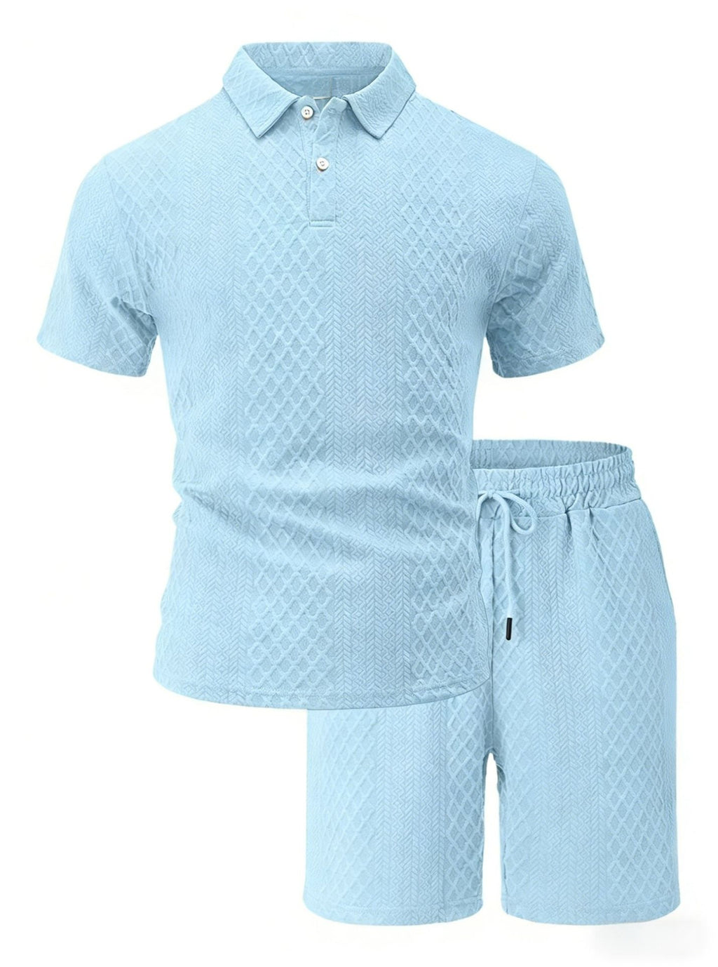 Mens Jacquard Lapel Polo Shirt Shorts Set