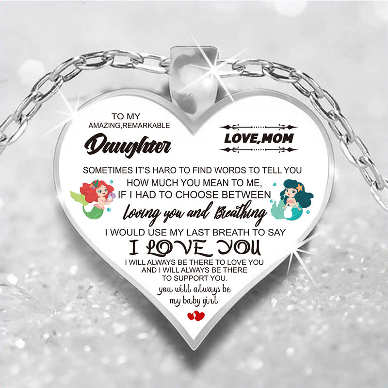 Cute Cartoon Unicorn Love Mom To My Daughter Inspirational Necklace For Girls