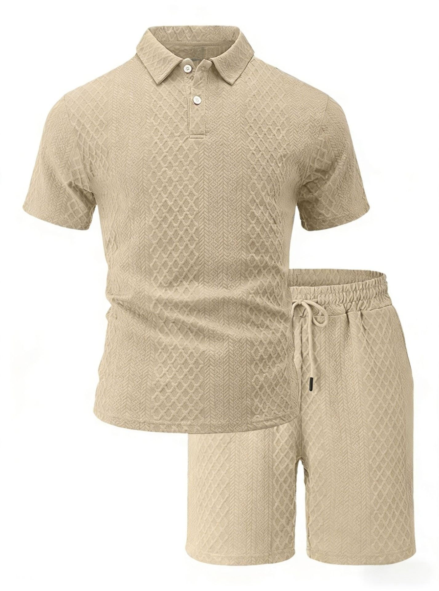 Mens Jacquard Lapel Polo Shirt Shorts Set