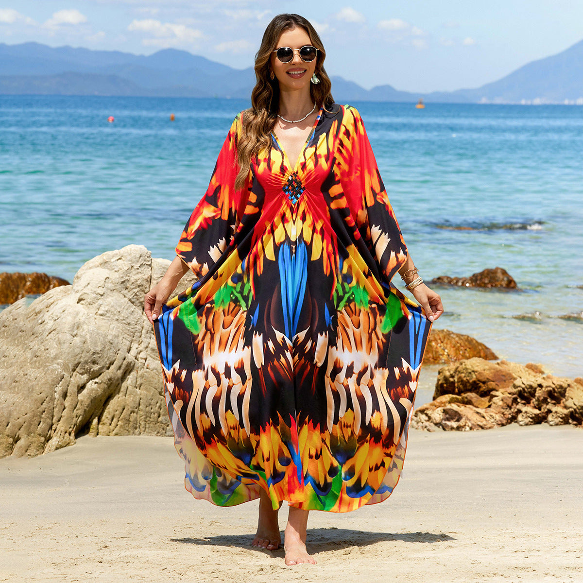 Bohemian Beach Cover-Up with Woven Print