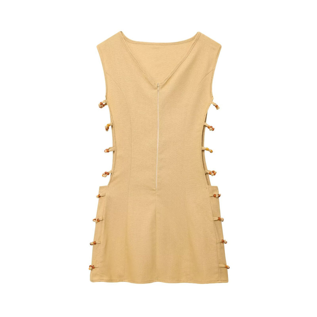 Womens Hollow Out Cotton Linen Dress