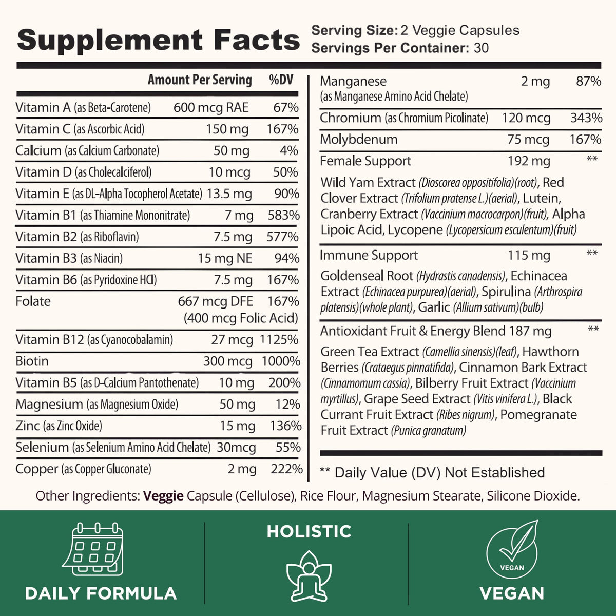 Black Queen Women's Wellness Formula with 37 Active Ingredients   Daily Multivitamin for Women Hormone Balance Energy Vitamins for Women Biotin Supplement for Hair Skin and Nails Vitamins