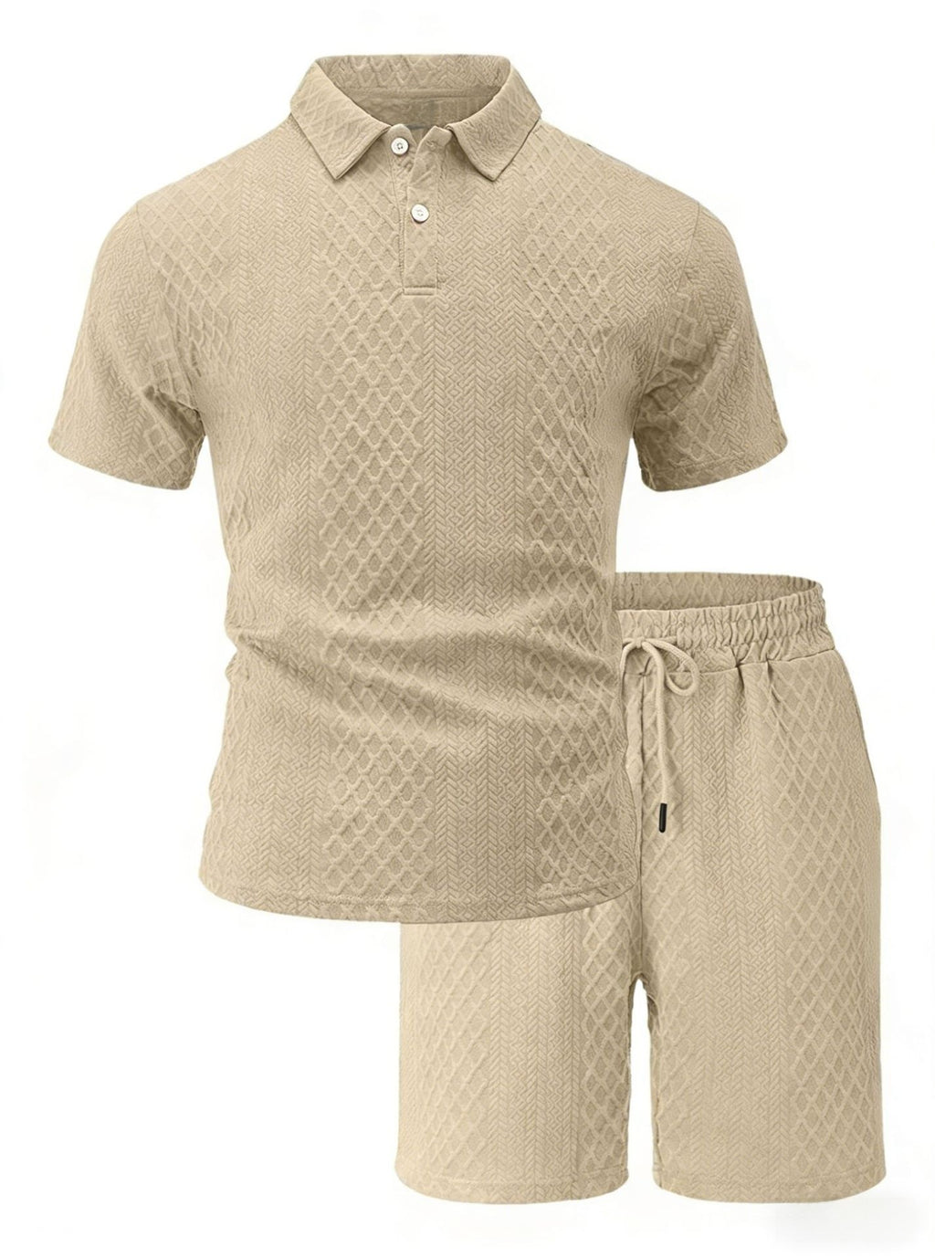 Mens Jacquard Lapel Polo Shirt Shorts Set