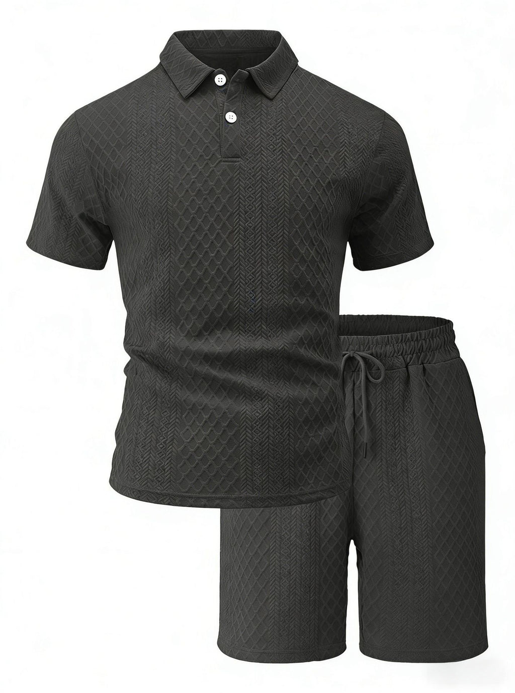 Mens Jacquard Lapel Polo Shirt Shorts Set