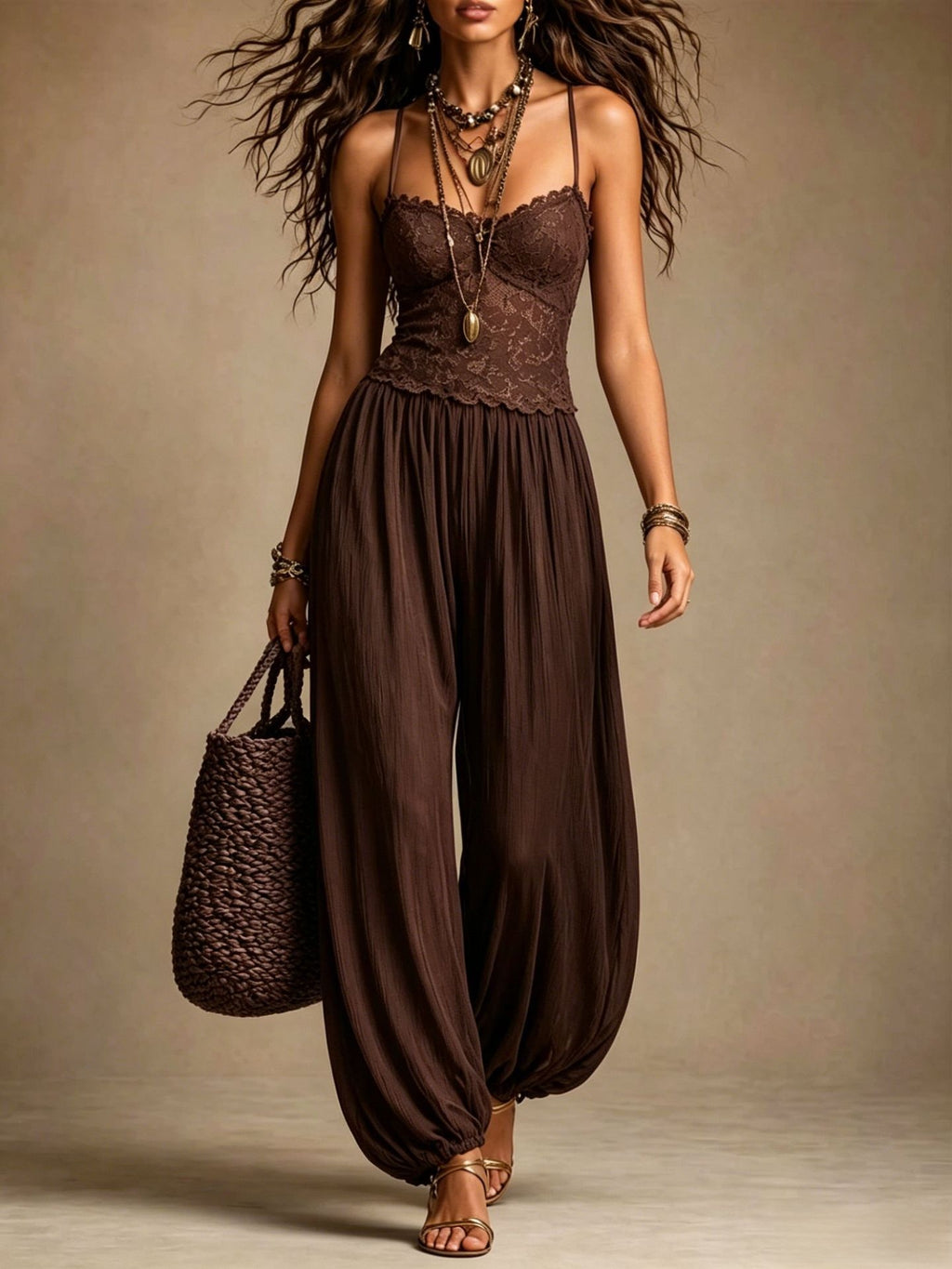Bohemian Lace Chiffon Women Jumpsuit