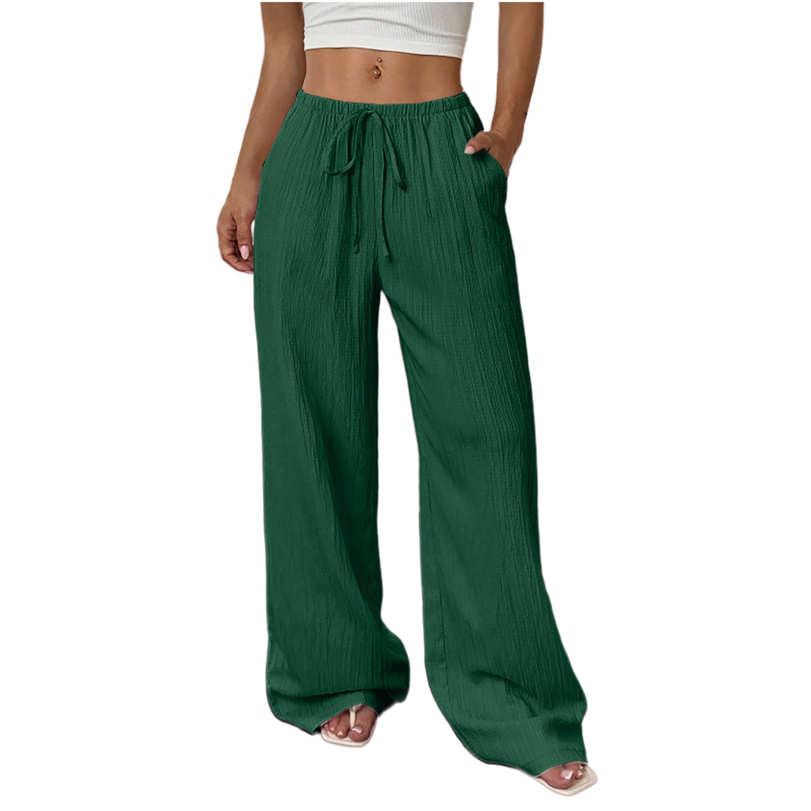 Womens Textured Knotted Waist Wide Leg Pants