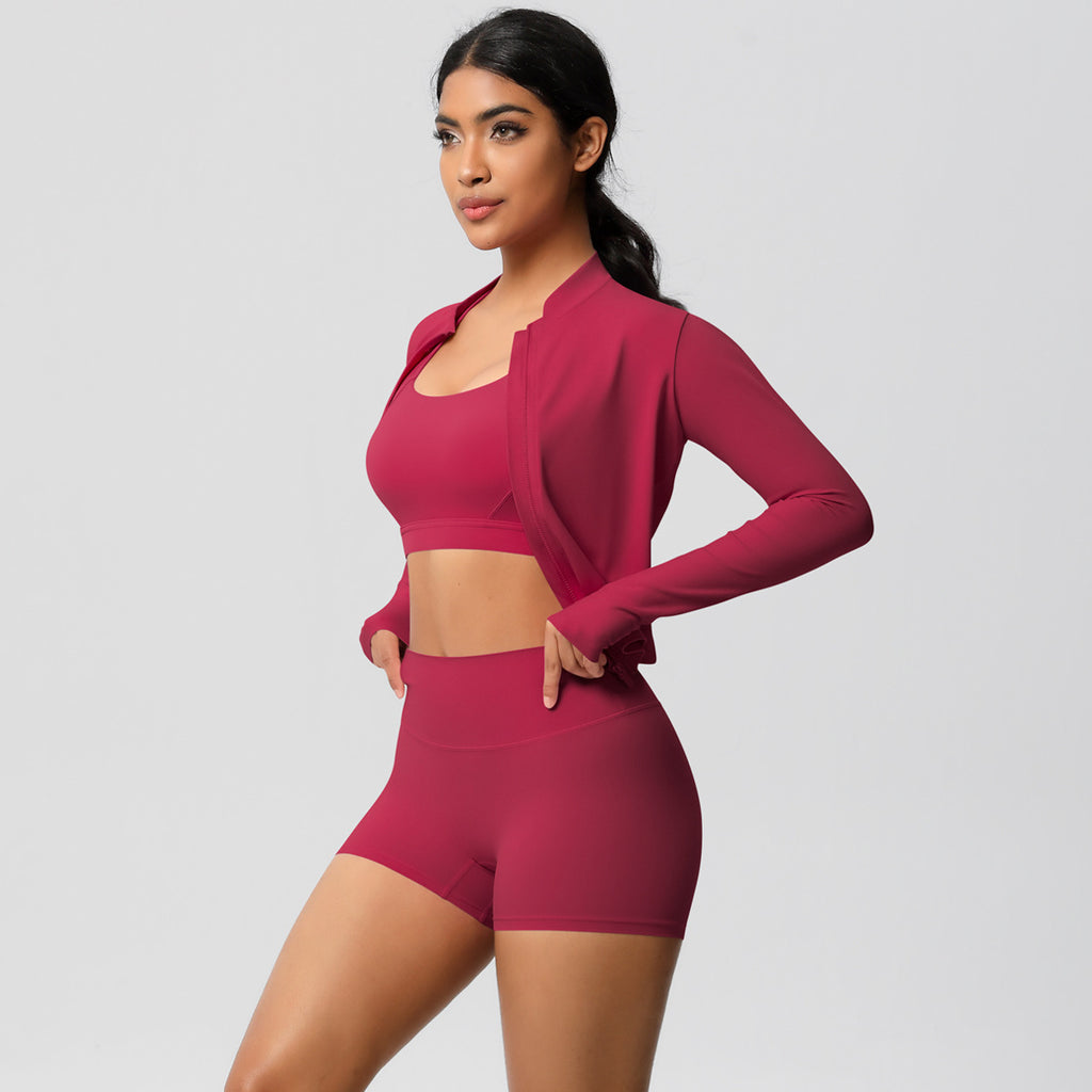 A three-piece yoga suit for women