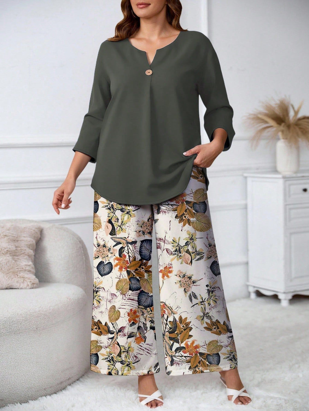 Floral Print Shirt and Pants Set