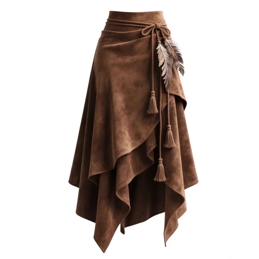 Maillard Brown Suede A-Line Midi Skirt