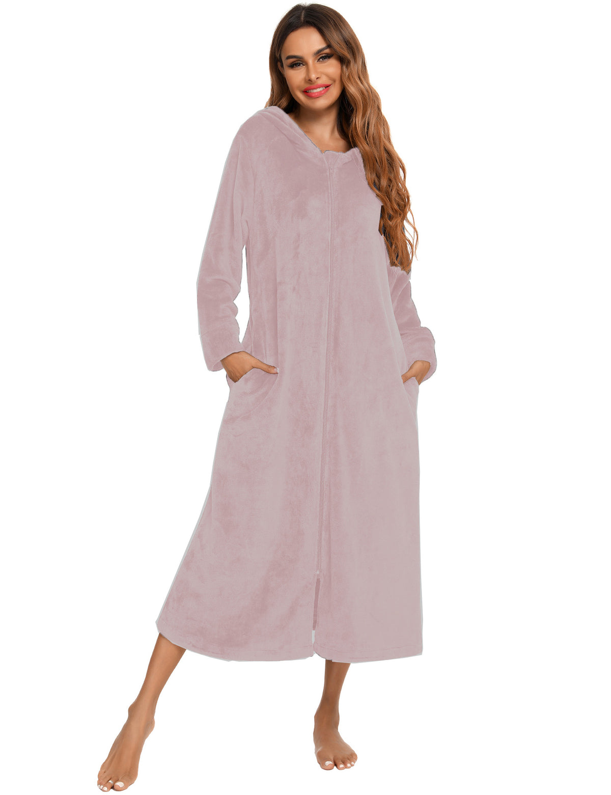 Flannel Pajamas New Long-Sleeved Zipper Nightgown Home Clothes
