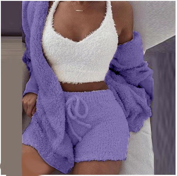 Women's Plush Home Wear 3-Piece Pajama Set
