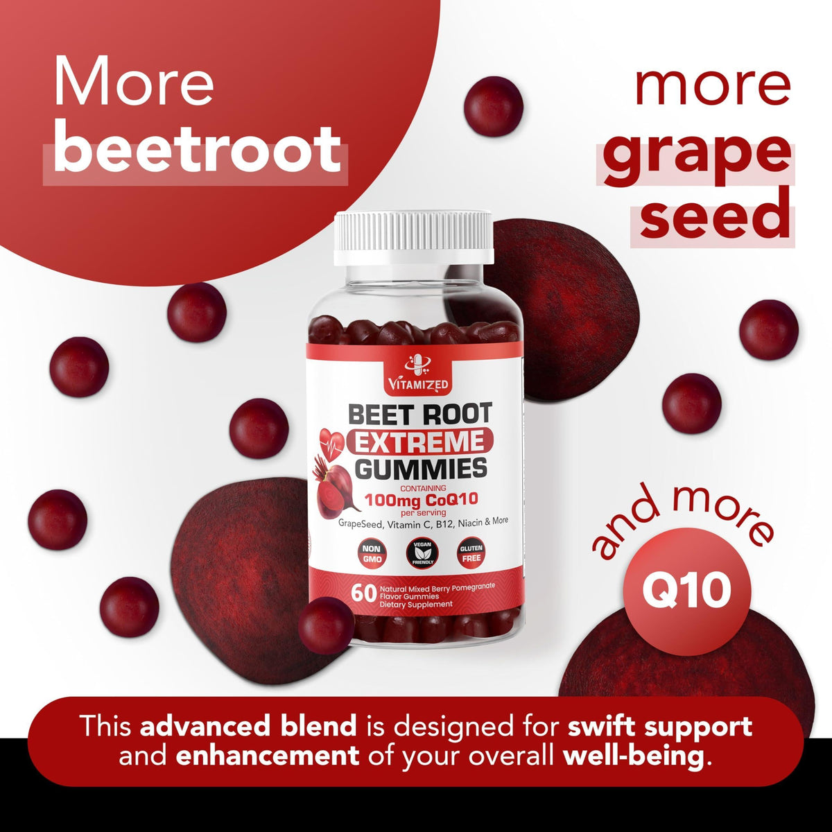 Extreme Beetroot Formula COQ10 100mg with Grape Seed Extract for Circulation