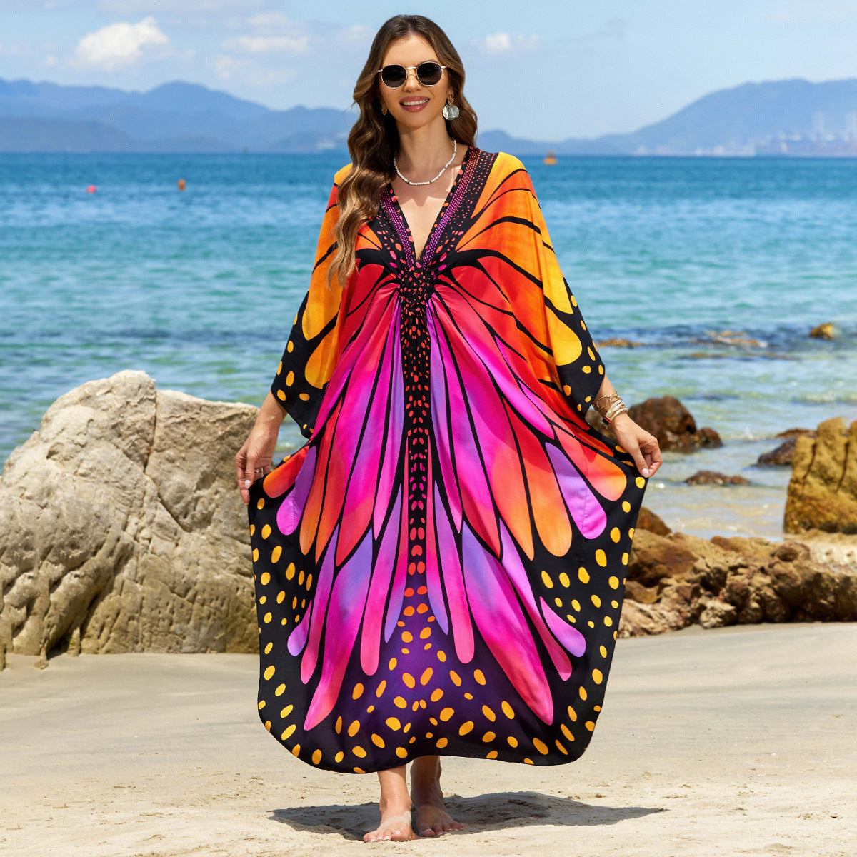 Bohemian Beach Cover-Up with Woven Print