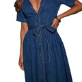 Retro V-Neck Strappy Denim Long Dress