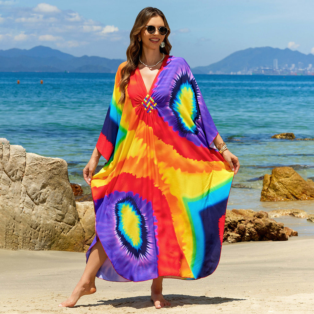 Bohemian Beach Cover-Up with Woven Print