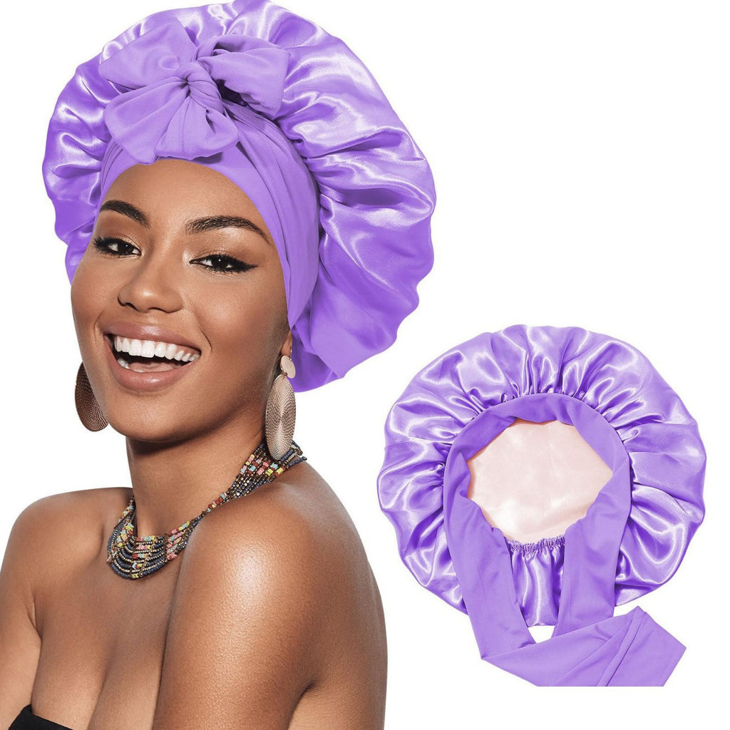 Double-Layer Satin Sleep Cap with Ribbon
