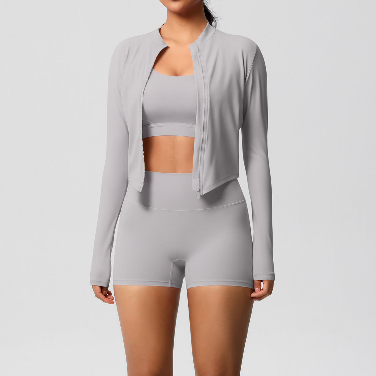 A three-piece yoga suit for women