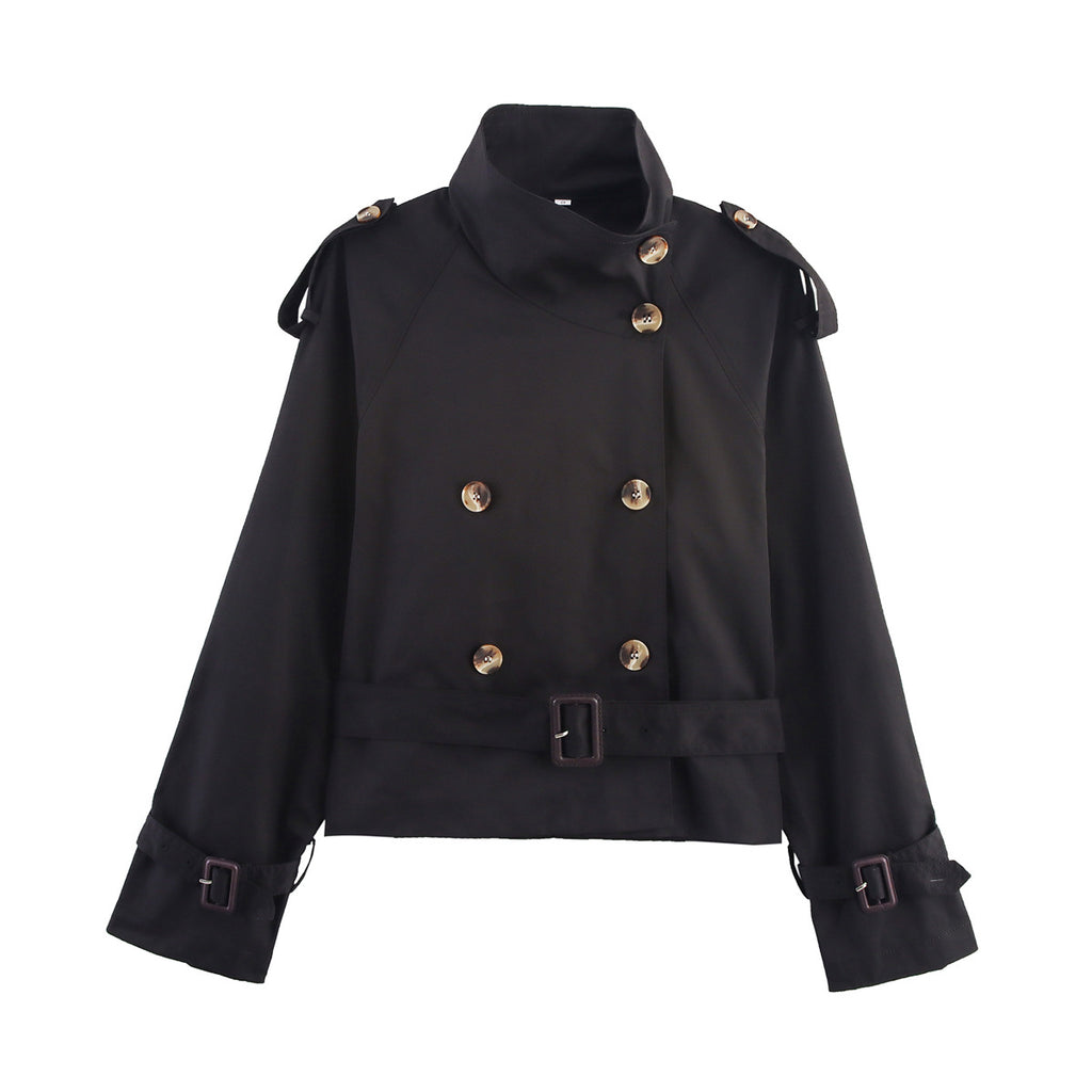 Women's Lapel Belted Windbreaker Jacket