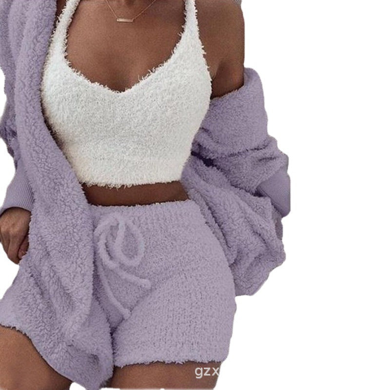 Women's Plush Home Wear 3-Piece Pajama Set
