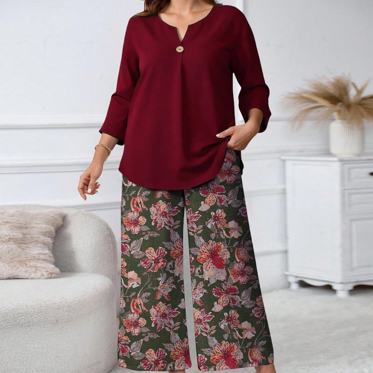 Floral Print Shirt and Pants Set