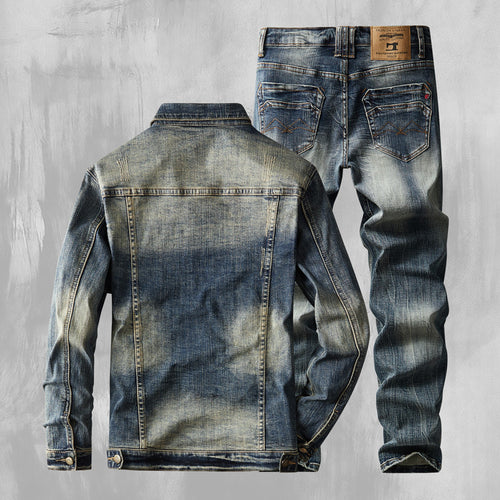 A high-end stretch denim suit for men