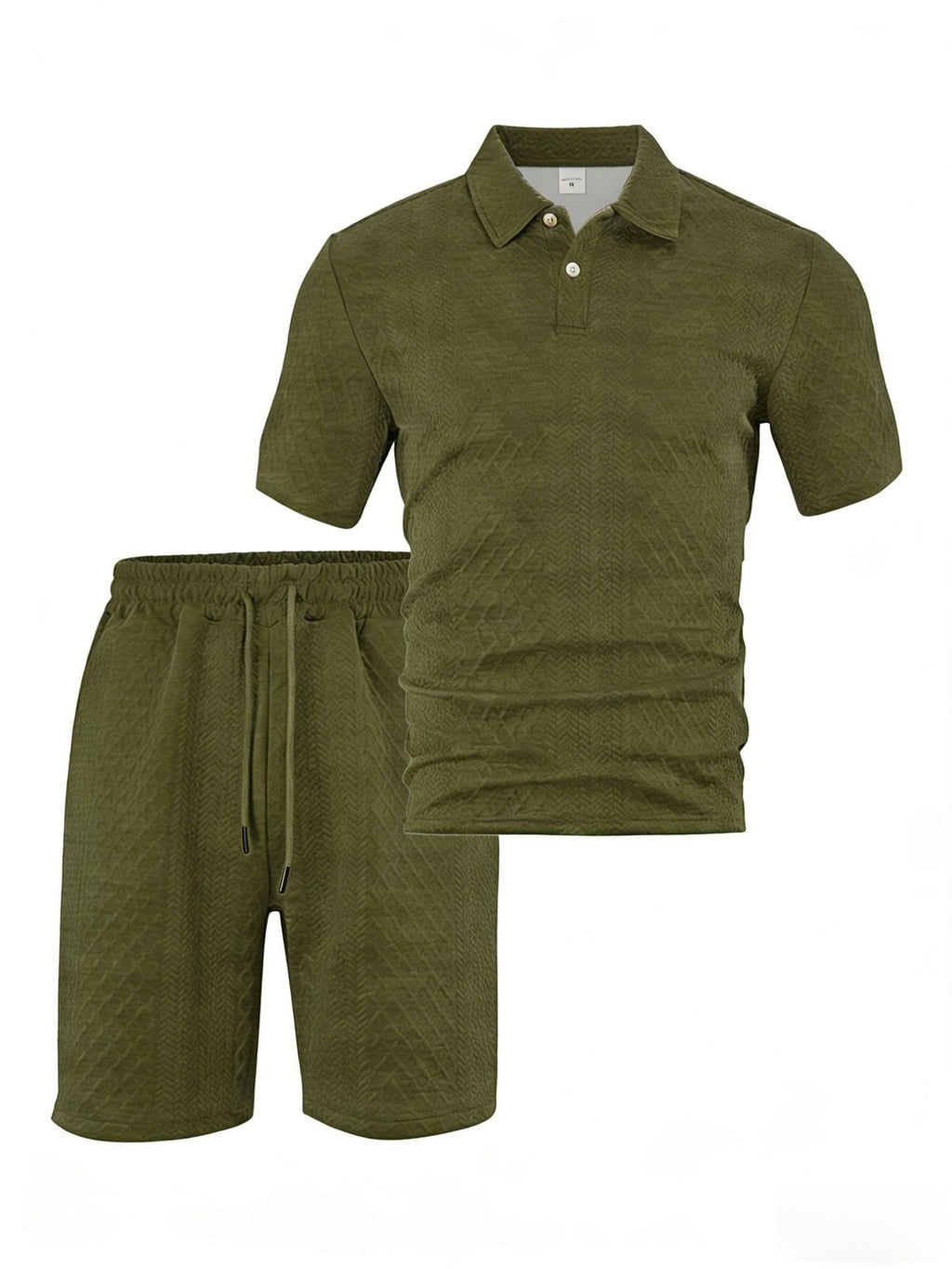 Mens Jacquard Lapel Polo Shirt Shorts Set