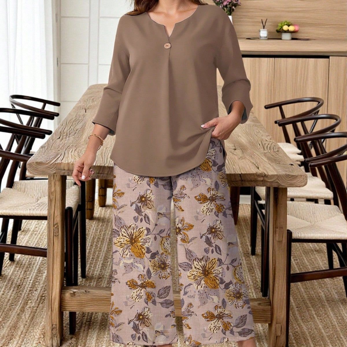 Floral Print Shirt and Pants Set