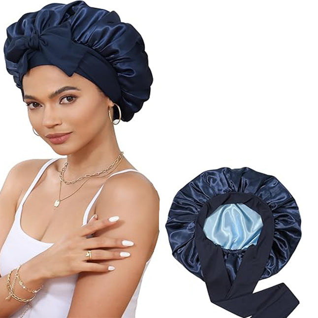 Double-Layer Satin Sleep Cap with Ribbon