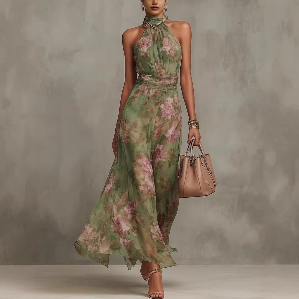 Mesh Print Bodycon Long Dress with Spaghetti Strap