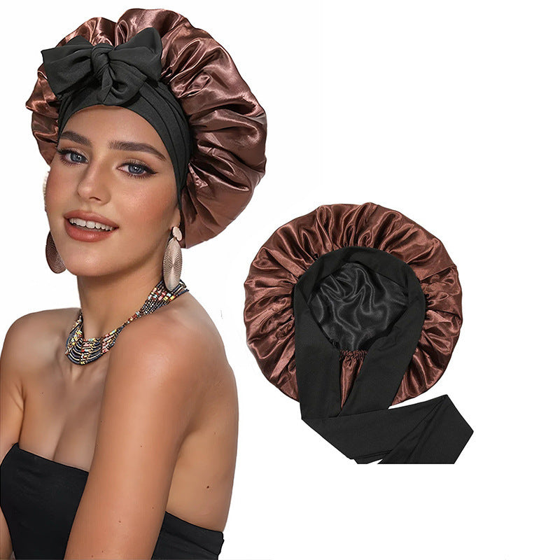 Double-Layer Satin Sleep Cap with Ribbon