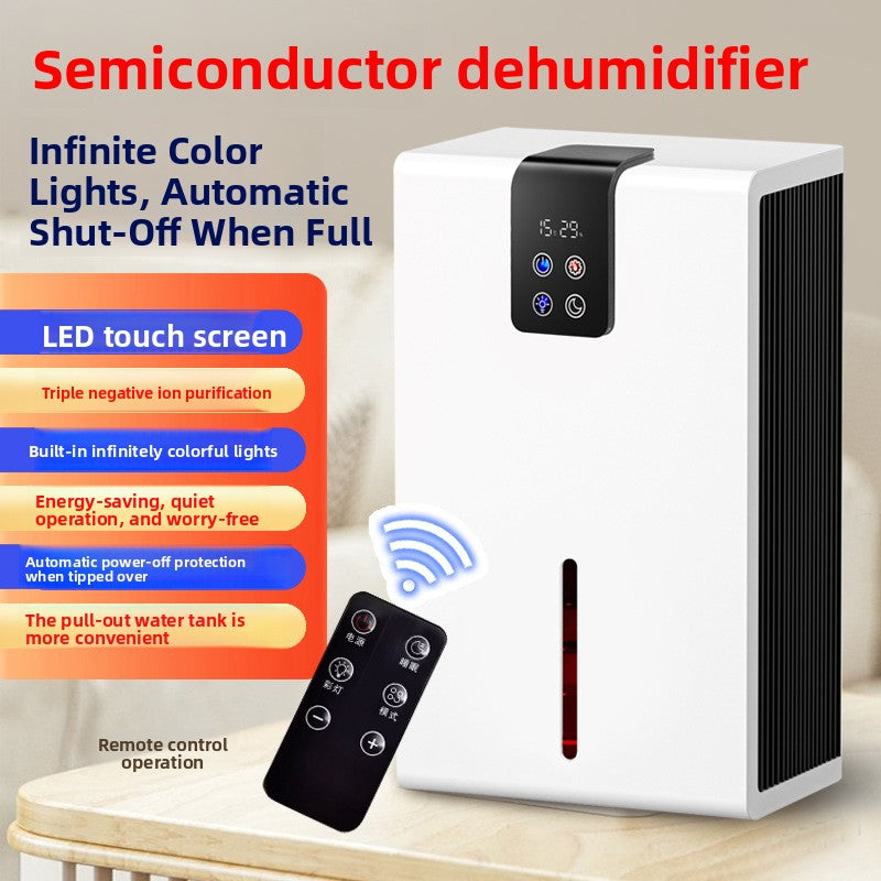 Compact Semiconductor Dehumidifier with Remote Control and Large Tank