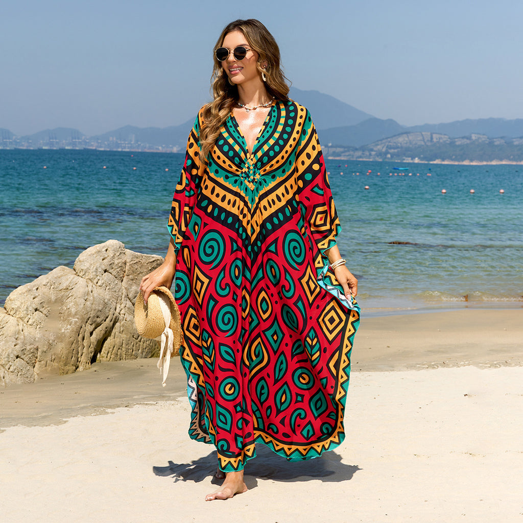 Bohemian Beach Cover-Up with Woven Print