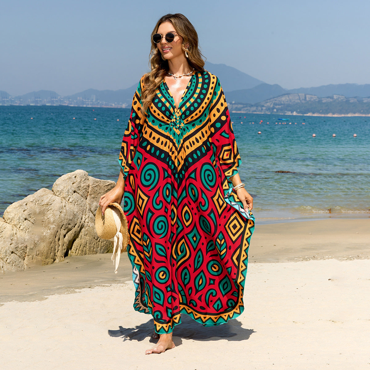 Bohemian Beach Cover-Up with Woven Print
