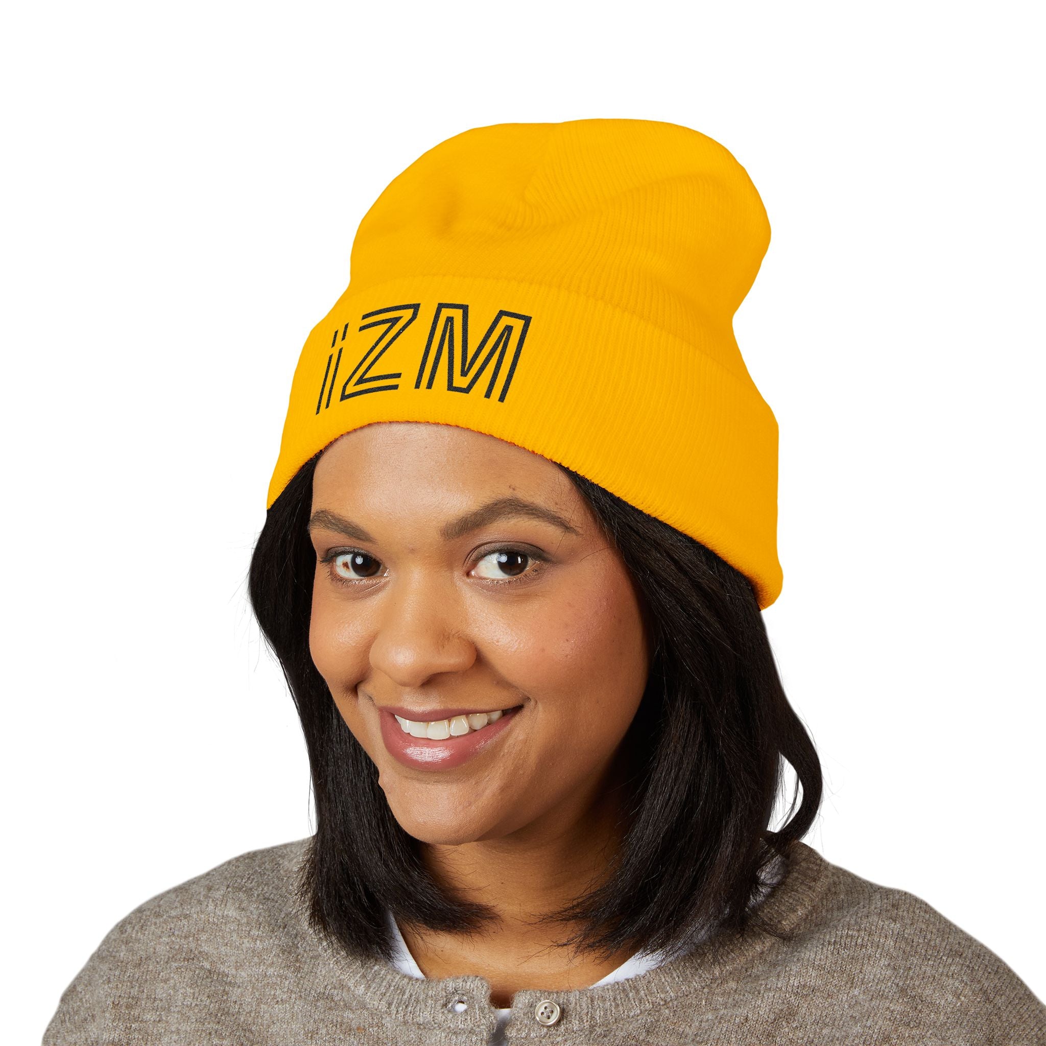 Embroidered "iZM" Cuffed Beanie — Classic Knit Winter Hat