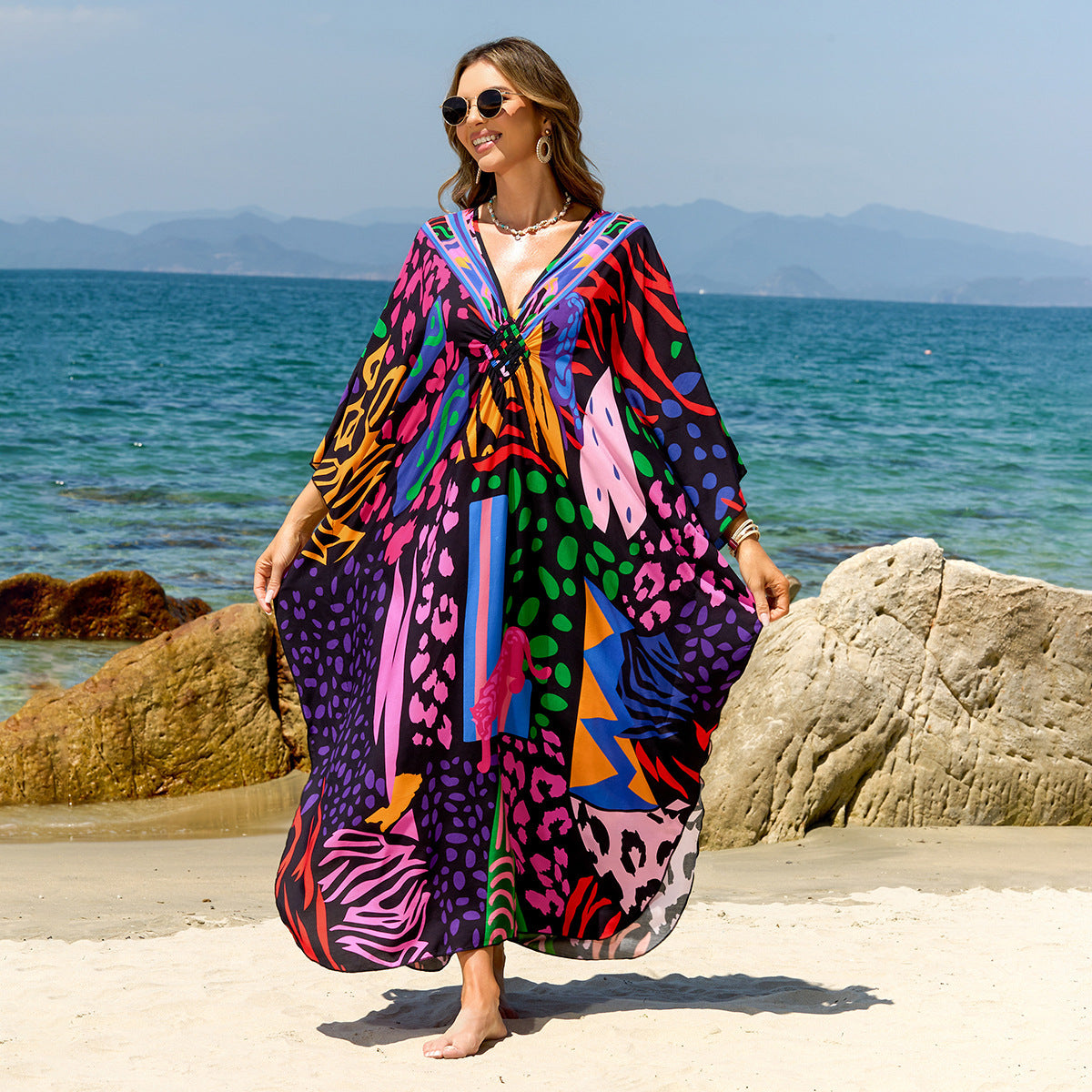 Bohemian Beach Cover-Up with Woven Print