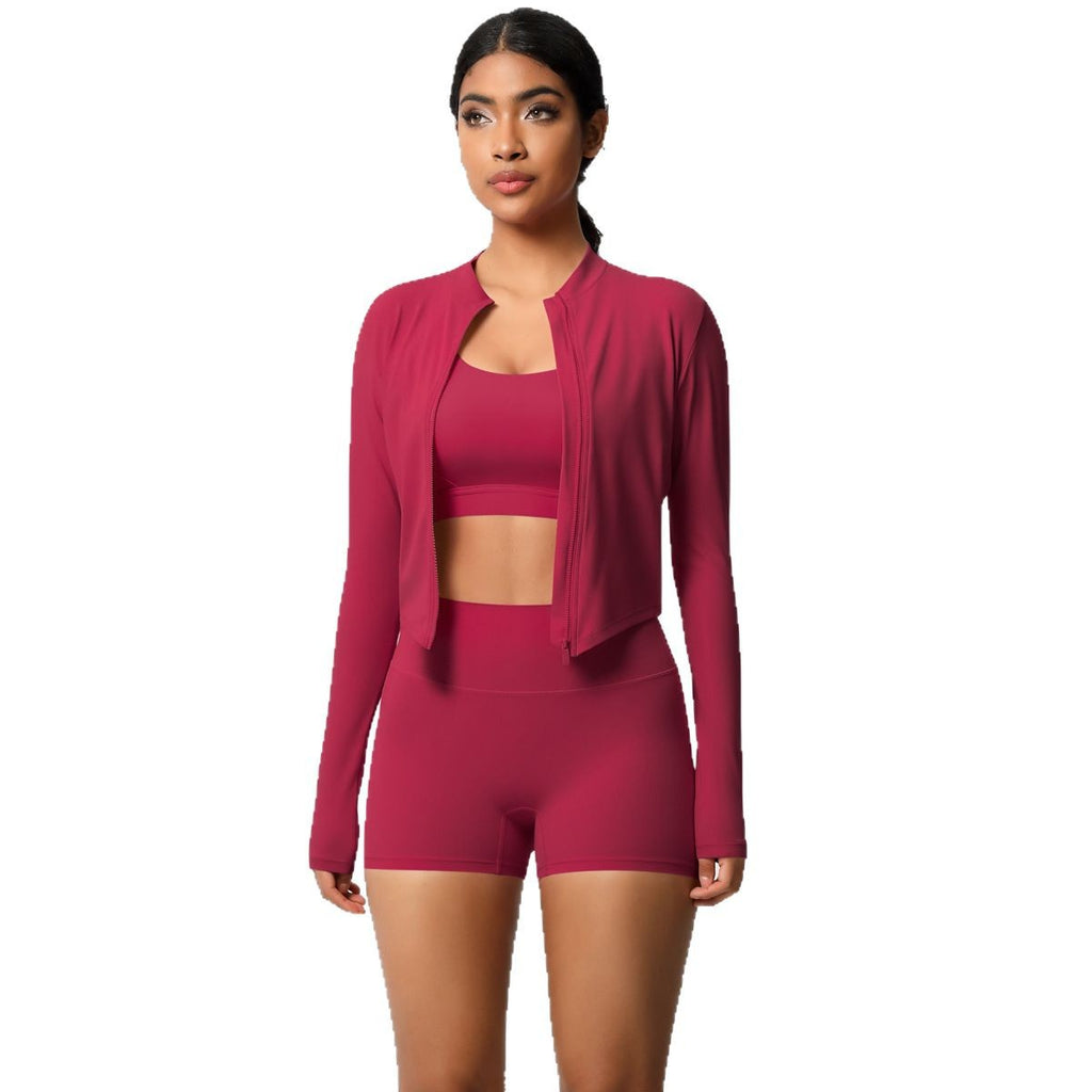 A three-piece yoga suit for women