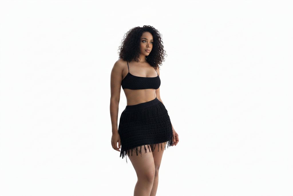 Black Crochet Skirt Set