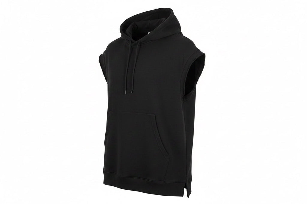 Men's Cropped Sleeved  Hoodie -Black