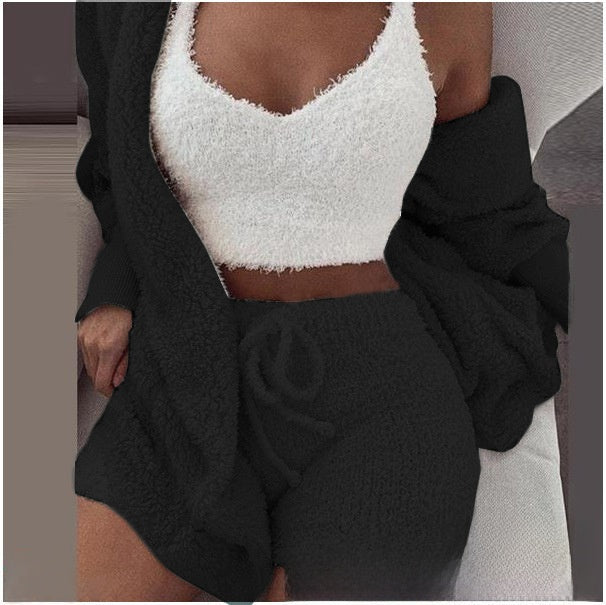 Women's Plush Home Wear 3-Piece Pajama Set