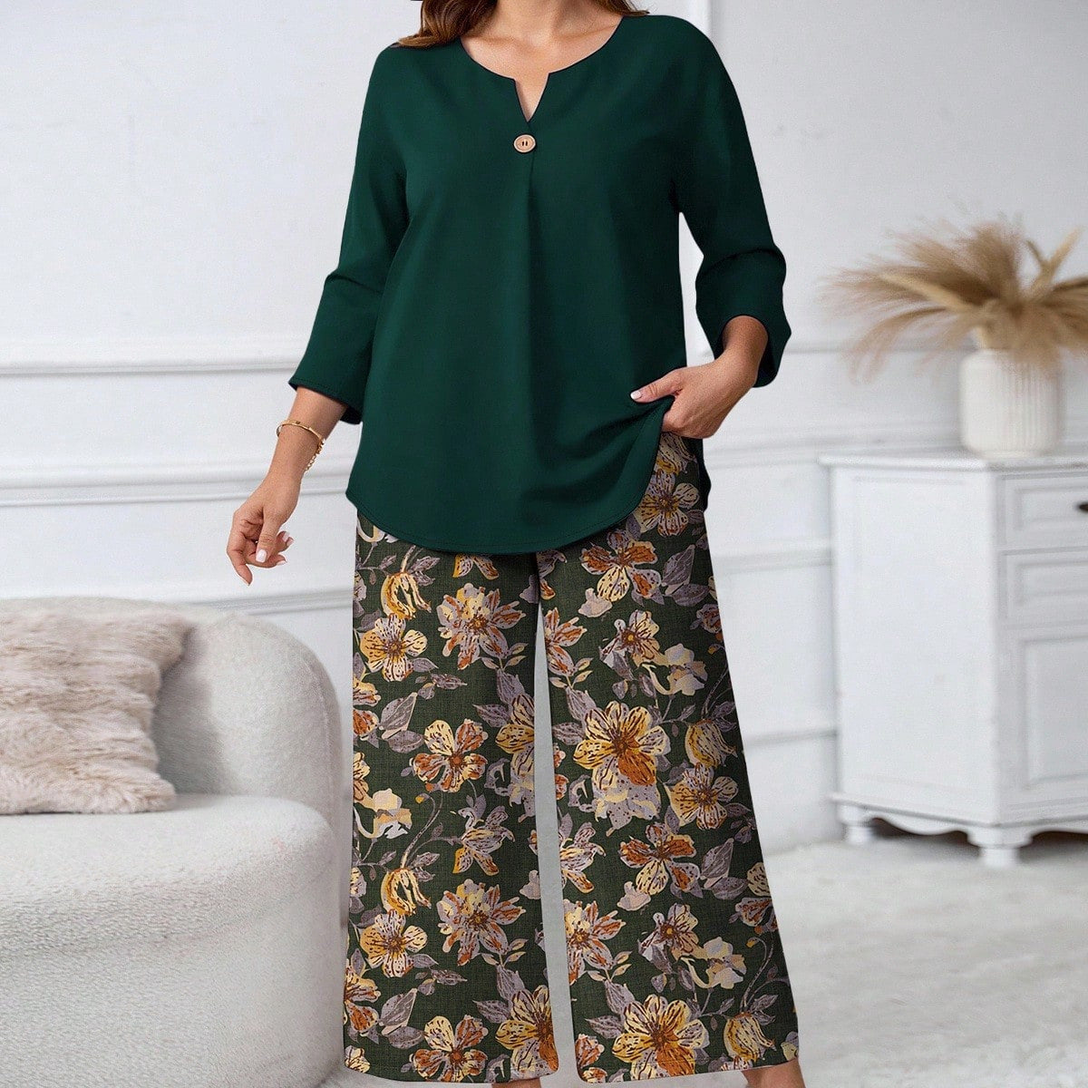 Floral Print Shirt and Pants Set