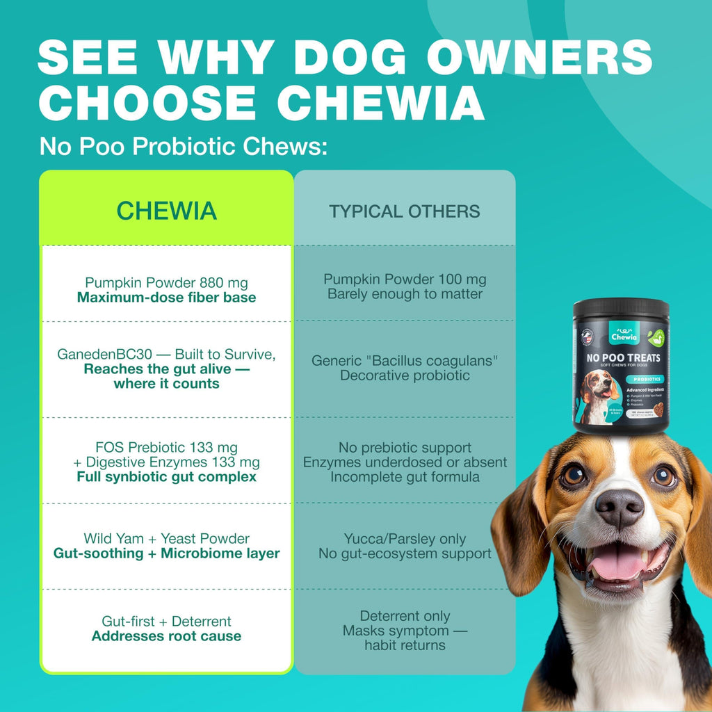 No Poo Chews for Dogs  Coprophagia Deterrent  Dog Probiotics for Digestive Health with Enzymes  Canine Stool Eating Deterrent  Digestive, Dental, Gut & Immune Health Treats  No Poop Eating