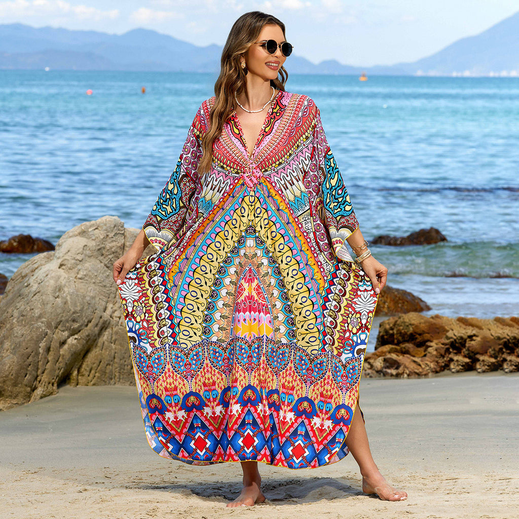 Bohemian Beach Cover-Up with Woven Print