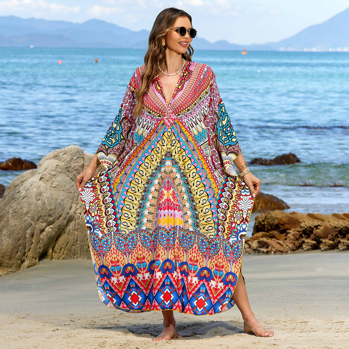Bohemian Beach Cover-Up with Woven Print