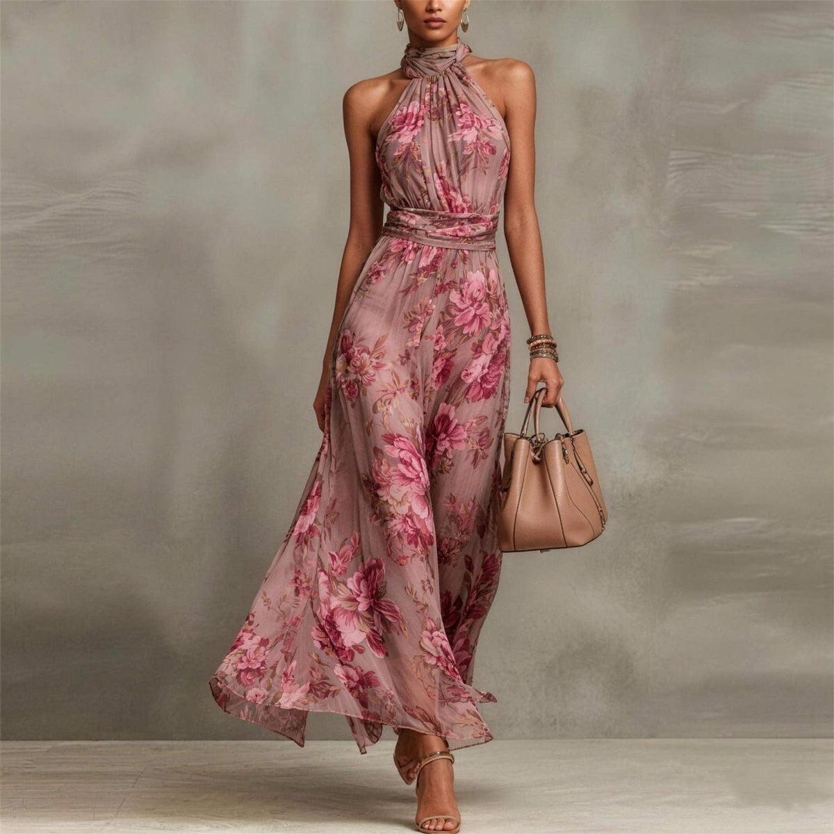 Mesh Print Bodycon Long Dress with Spaghetti Strap
