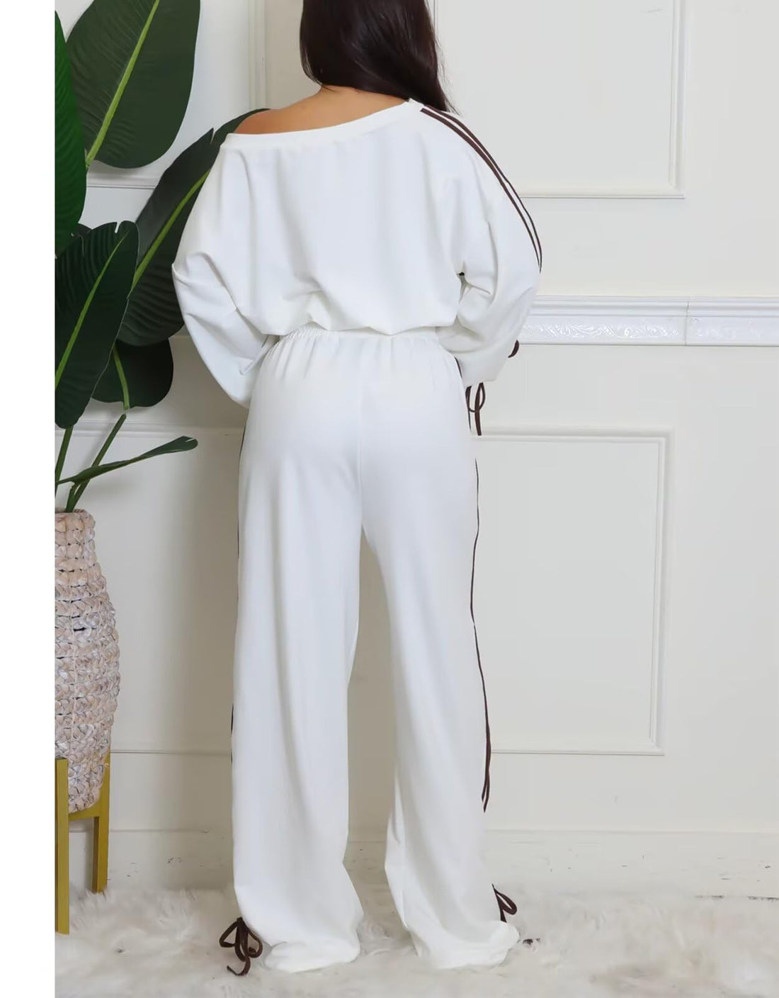 White Drop Shoulder Sweater & Drawstring Pants Set