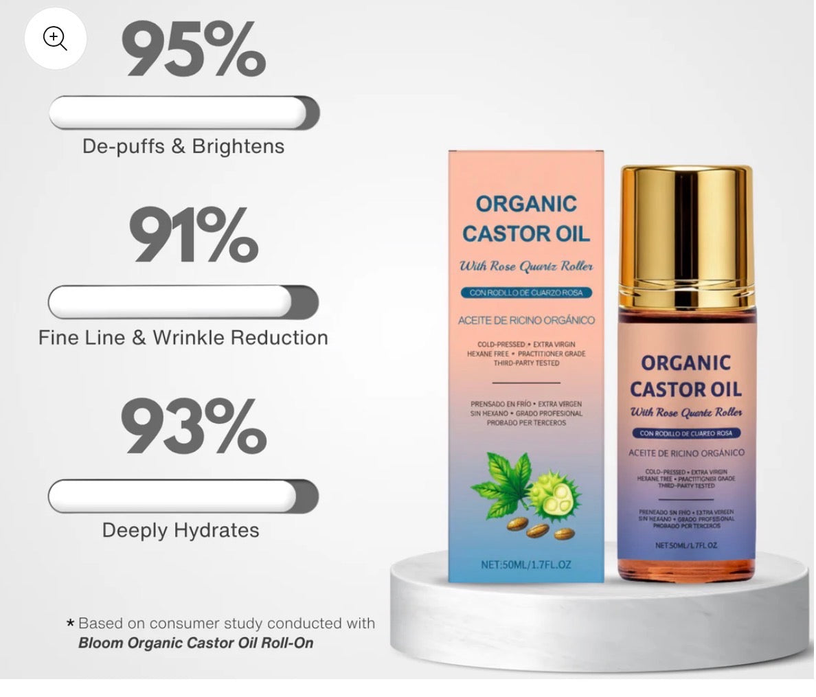 Organic Castor Oil with Rose Quartz Roller (50ml)