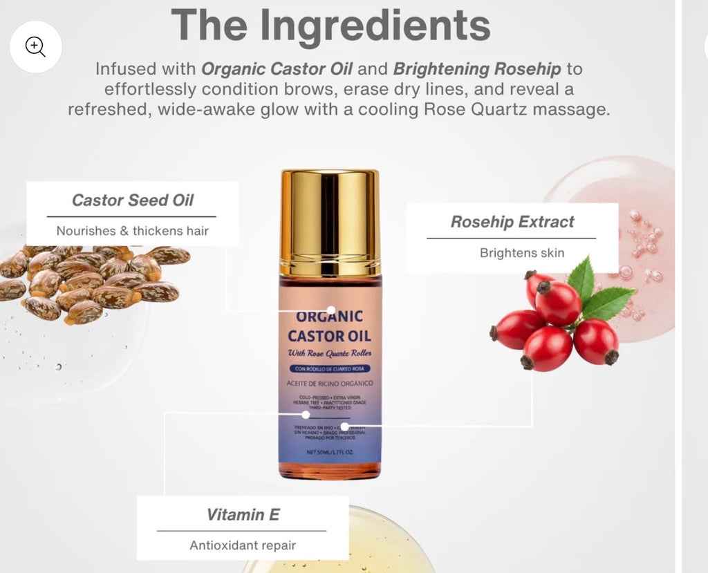 Organic Castor Oil with Rose Quartz Roller (50ml)