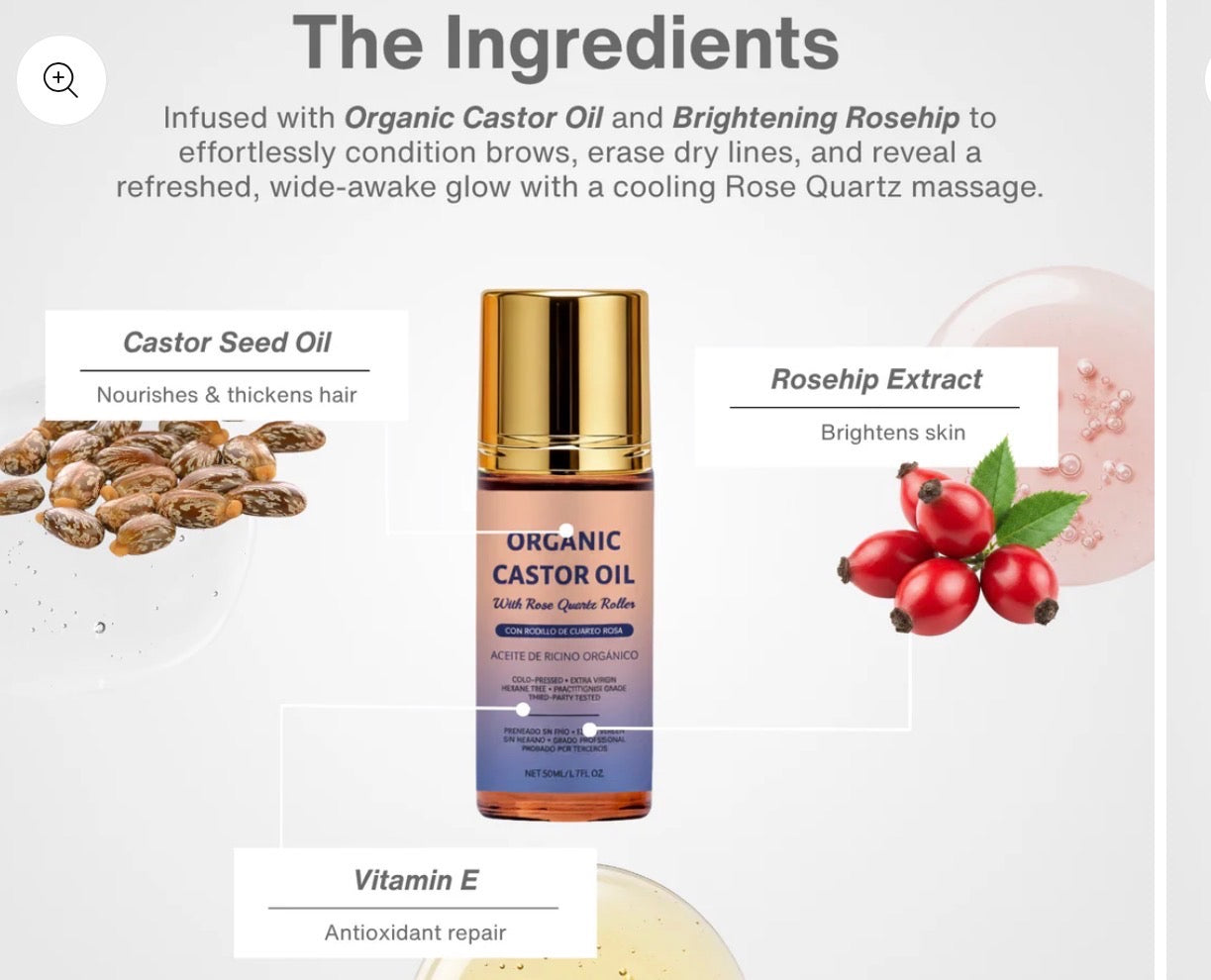 Organic Castor Oil with Rose Quartz Roller (50ml)