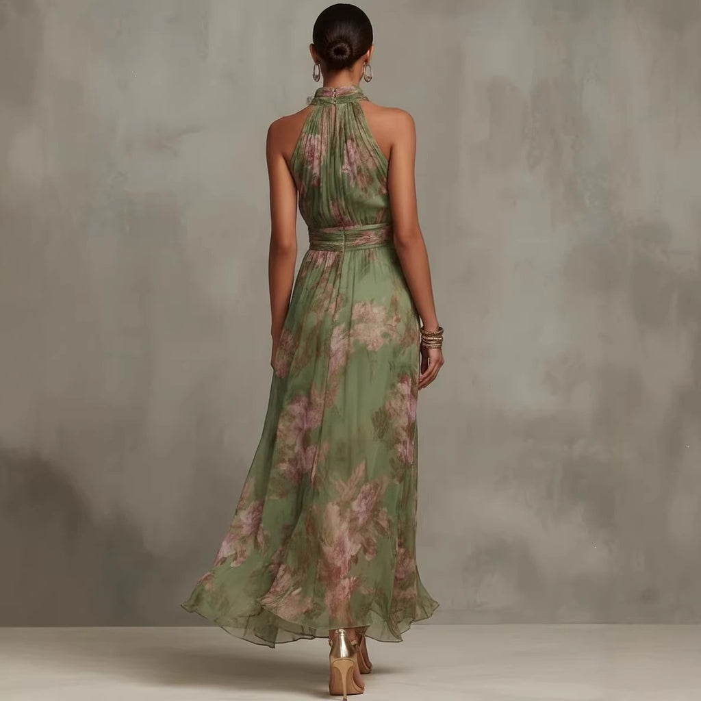 Mesh Print Bodycon Long Dress with Spaghetti Strap