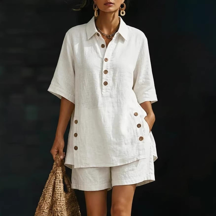 Women's Linen Shirt and Shorts Set
